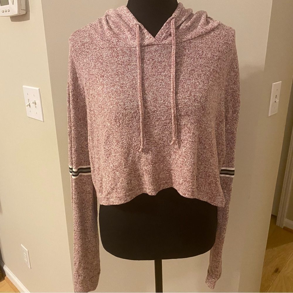 POOF! New York Burgundy Cropped Long Sleeve Hoodie - Medium